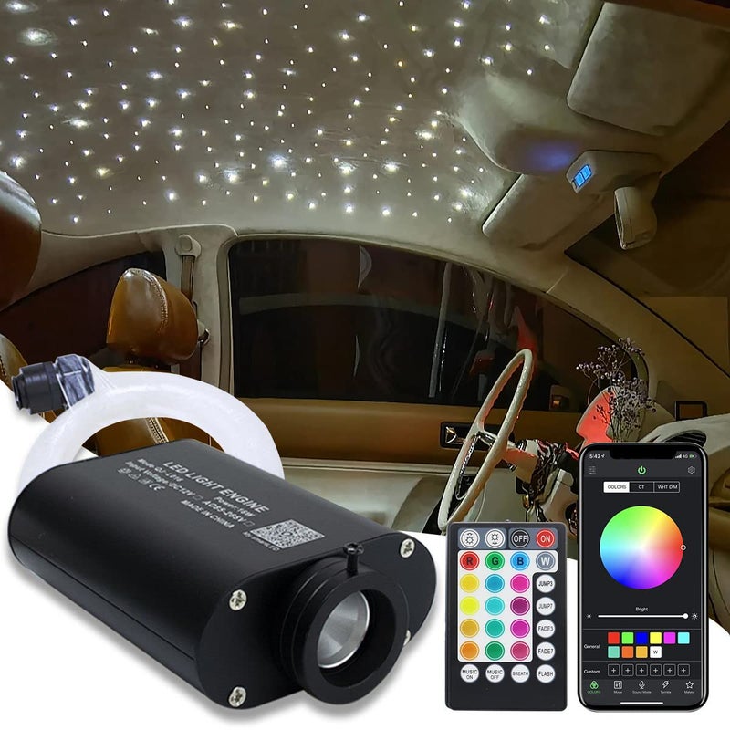 AMKI 16W Fiber Optic Lights,Starlight Headliner Light Kit APP/Remote Control Sound Activated Mode for Car&Home Decoration,Optical Fiber Cable Strands 0.75mm/0.03in 6.5ft/2m 150pcs - Image 1